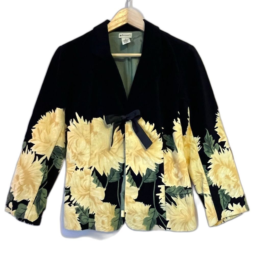 Vtg Anthropologie elevenses Y2K Velvet Floral Tie Front Jacket Sz 6 Spring Twee